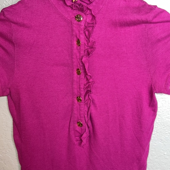 Tory Burch Pink Ruffel Button Down Top - Picture 3 of 6